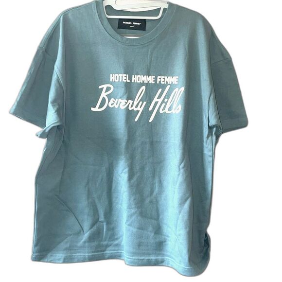 Homme + Femme Beverly Hills Teal & Ivory T-Shirt NWOT Size M - Picture 1 of 5